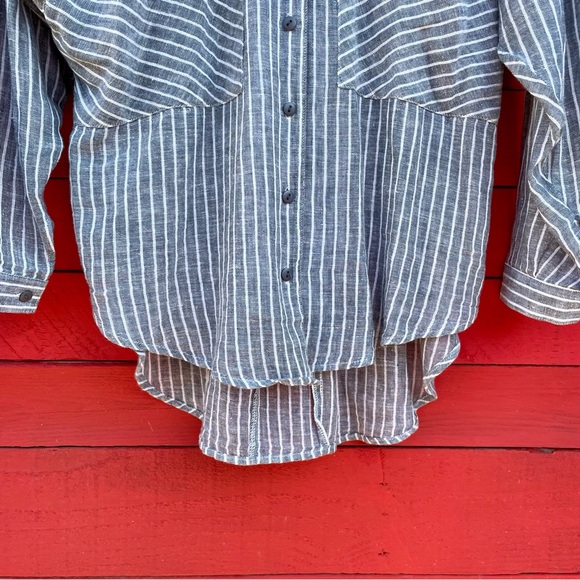 No tag linen/cotton striped button down tie back top - Picture 7 of 14